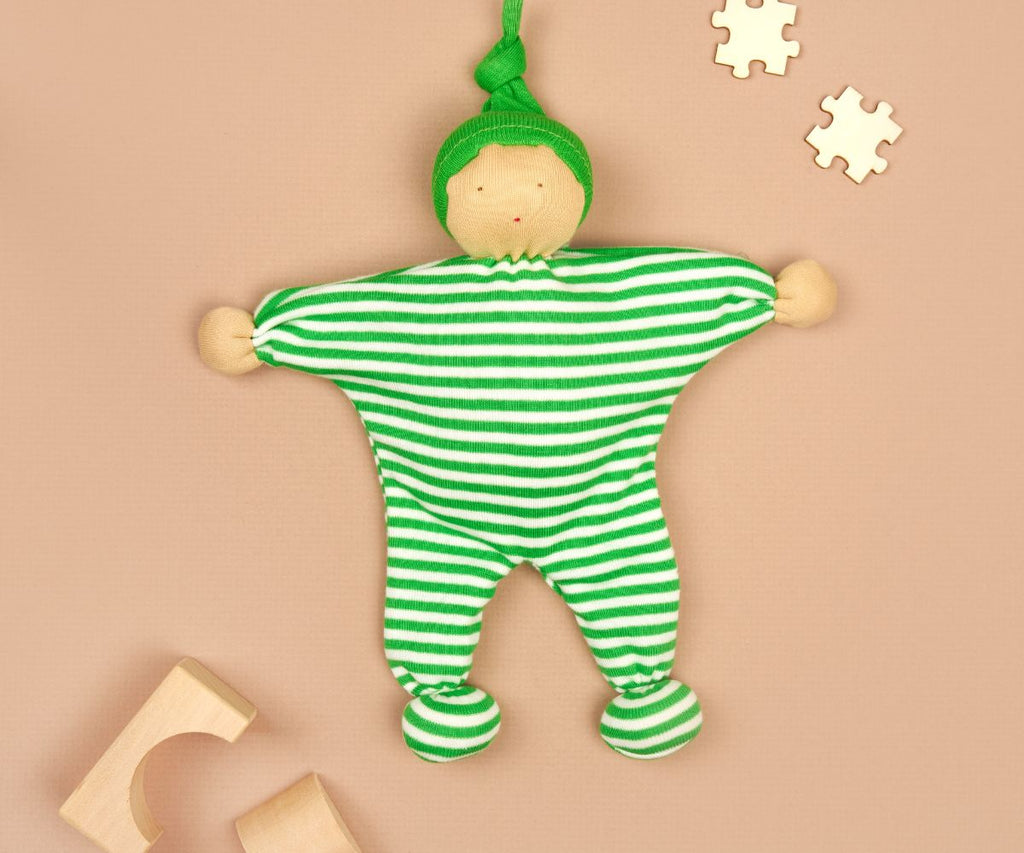 Green striped organic cotton newborn baby comforter