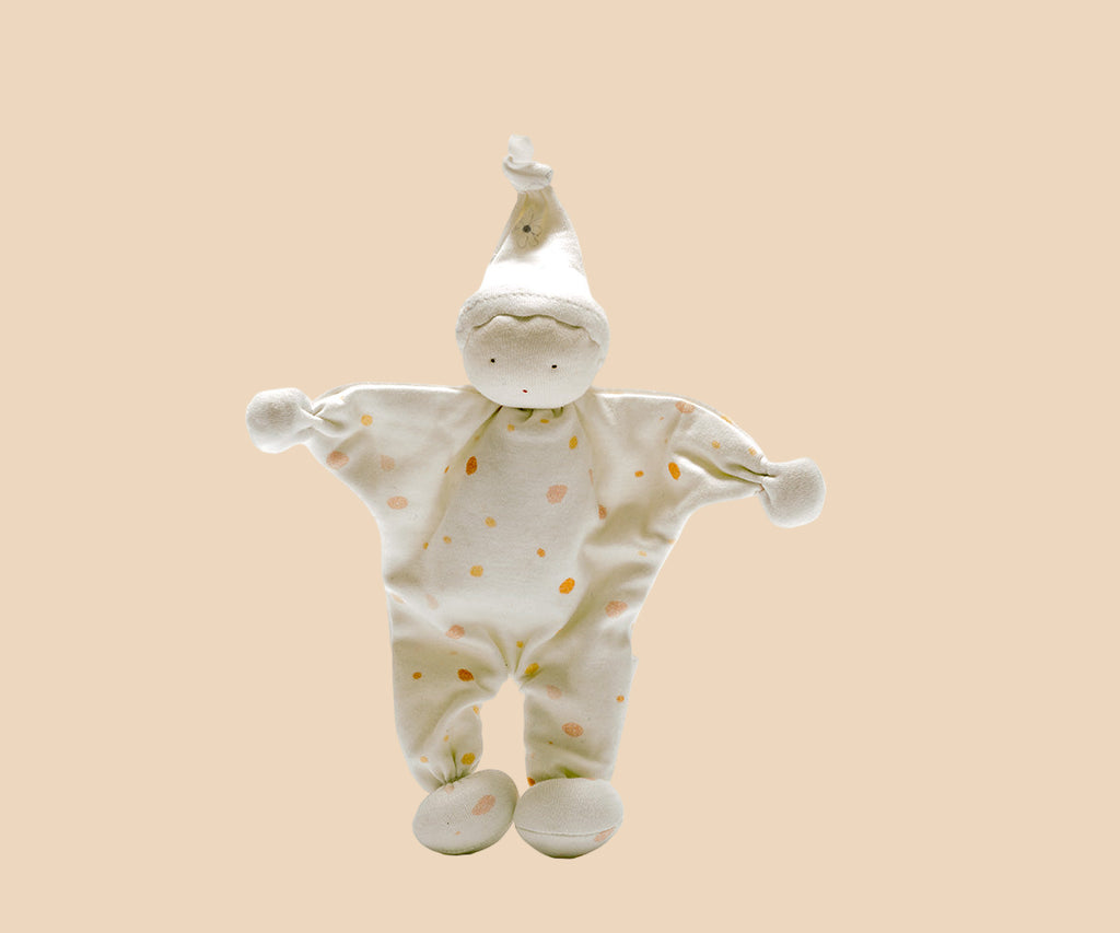 Organic cotton newborn baby comforter with 'watercolour dots' pattern